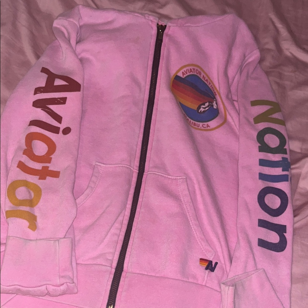 Aviator Nation Light Pink  Hoodie with Multicolor Logo